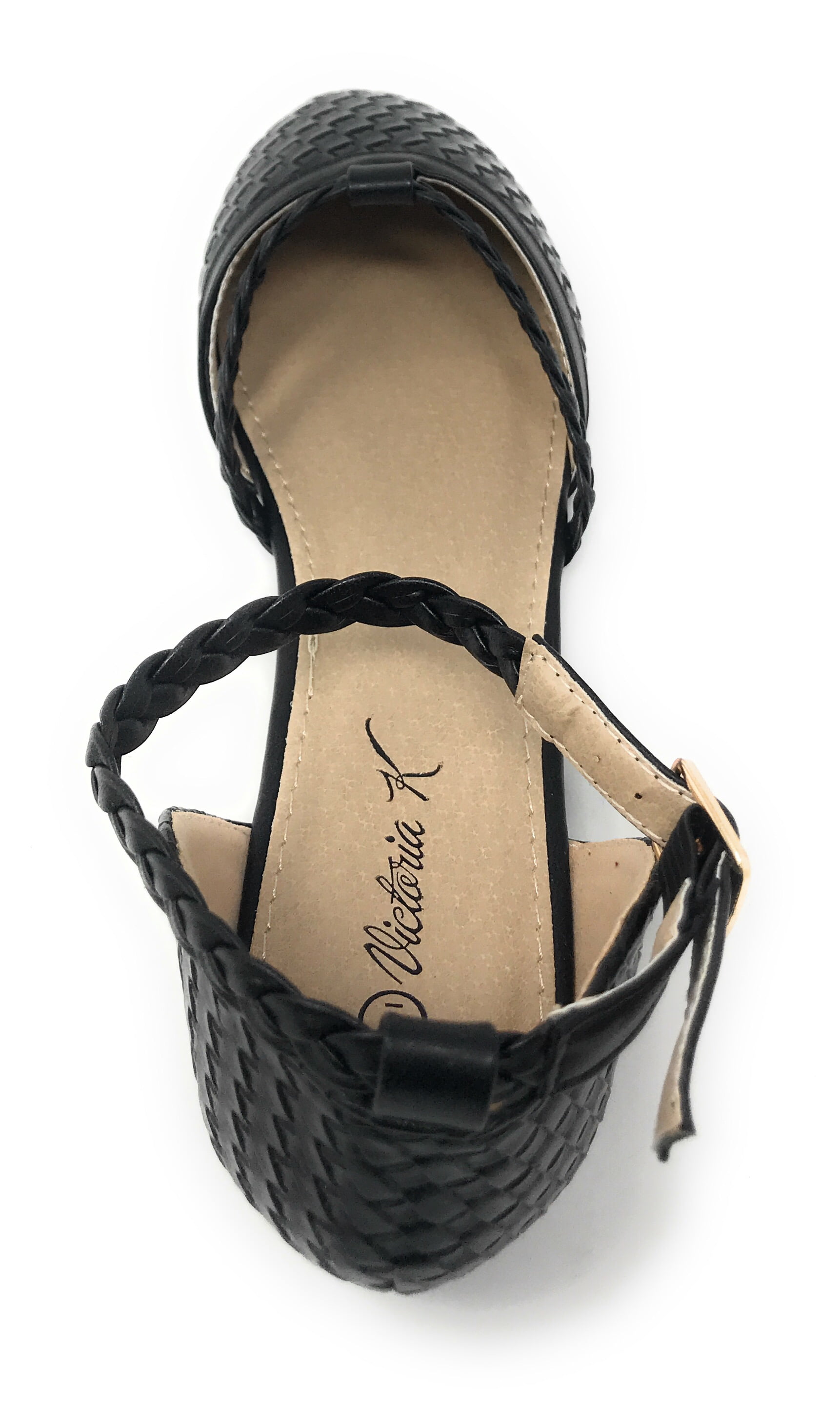 Victoria K Women's Basket Weave With Braid Straps Ballerina Flats