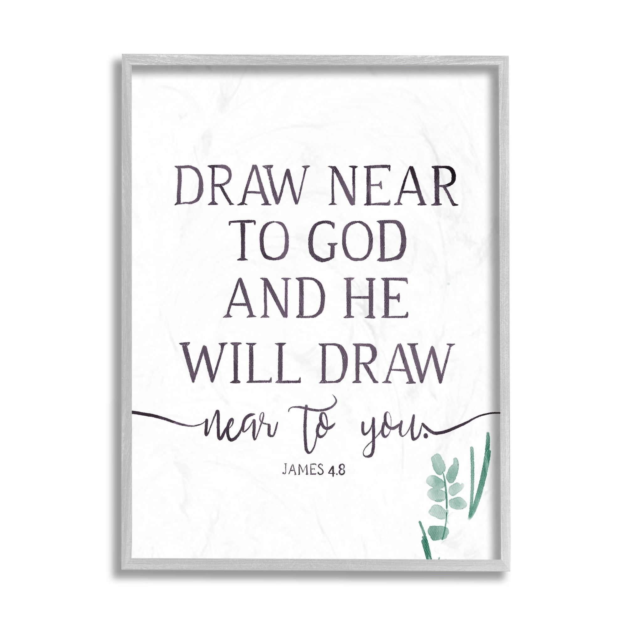 Stupell Industries He Will Draw Near Faith Phrase Green Sprout Gray Framed by Onrei