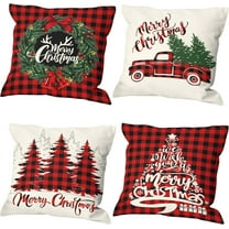 Christmas Pillow Covers 18x18 Set of 4 - Double Sided Printing Linen Christmas Throw Pillow Covers - Indoor Outdoor Winter Holiday Christma Decor Cushion Case for Couch