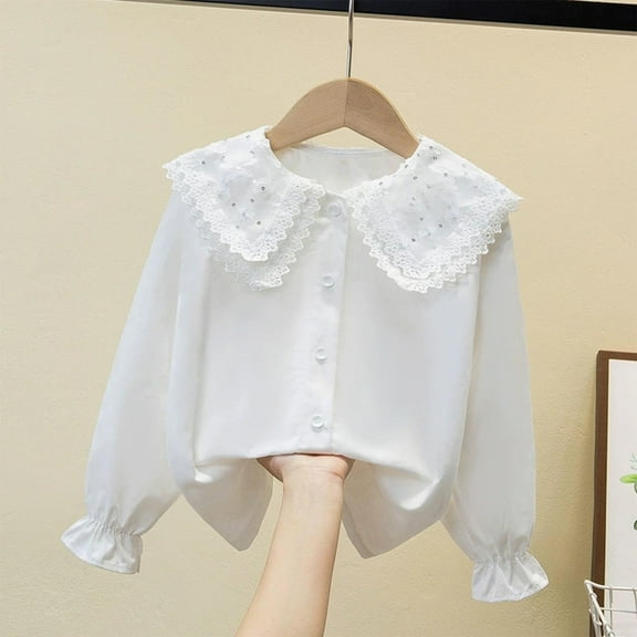 Swuxness Girls Long Sleeve Basic Blouse Solid Color Lapel Collar Fall Tops