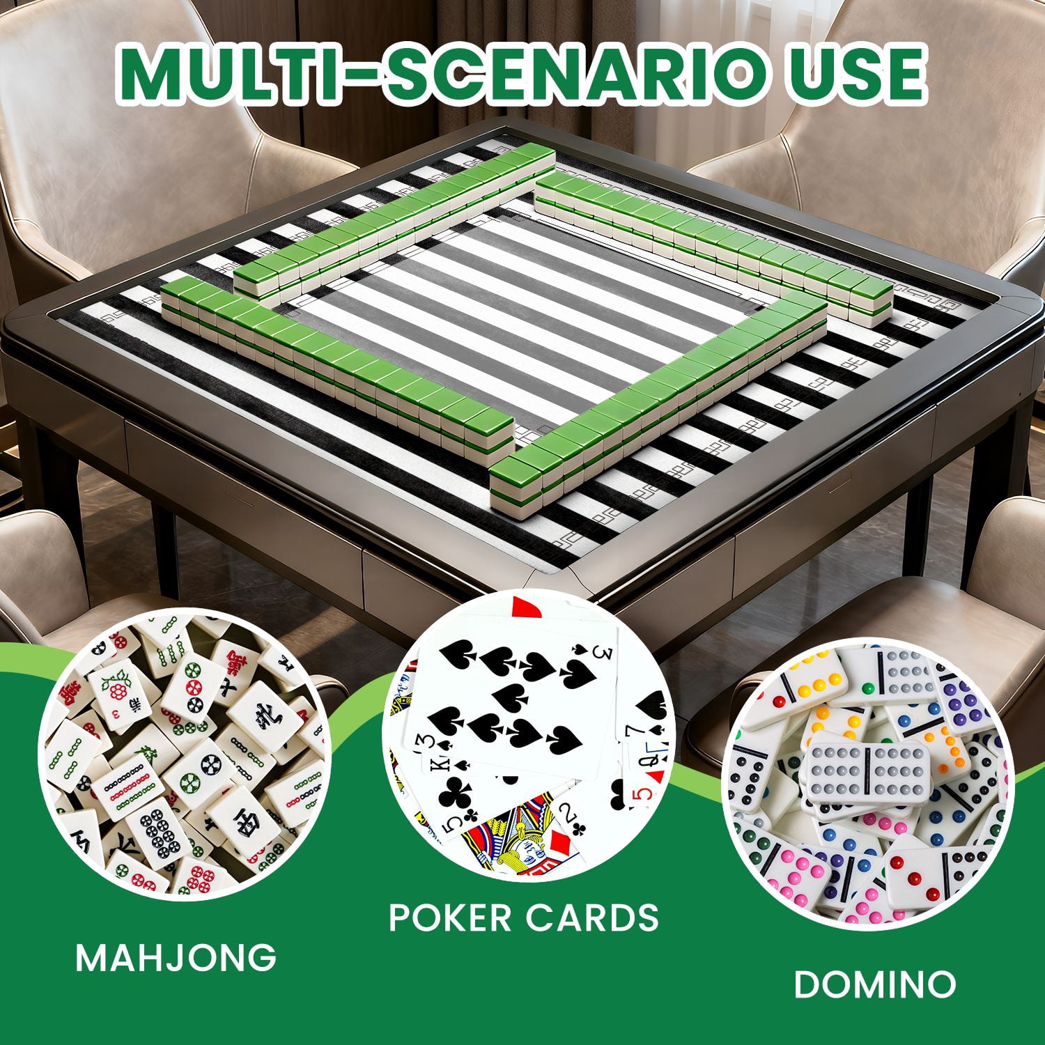 Mahjong Mat 31.5" x 31.5" Seamless black stripes white abstract hand Non-Slip Noise Reduction American Mahjong Tiles Table Cover for Dominoes Poker Card Board Games Gift