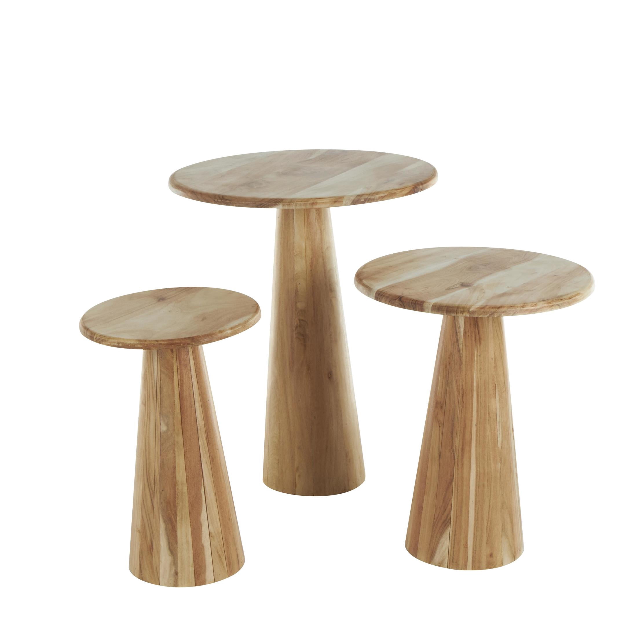 DecMode 20" x 24" Light Brown Wood Accent Table with Natural Wood Grains and Cone Shaped Bases, 3-Pieces