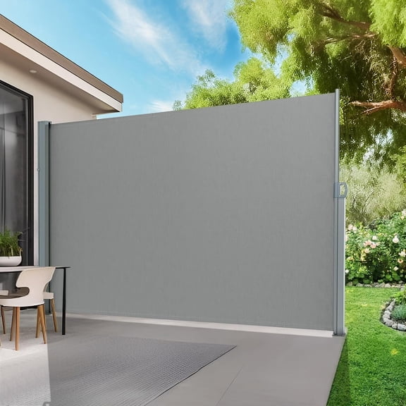 NAWAY 71'' x 118'' Retractable Side Awning, 280 GSM Retractable Folding Privacy Screen Waterproof & UV-Resistant Privacy Awning for Outdoor-Light Grey