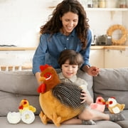 MaoGoLan 8Pcs Chicken Stuffed Animals with 3 Babies Chickens, 3 Eggs, 1 Nest House Hen Plush Set Farm Plush Toy