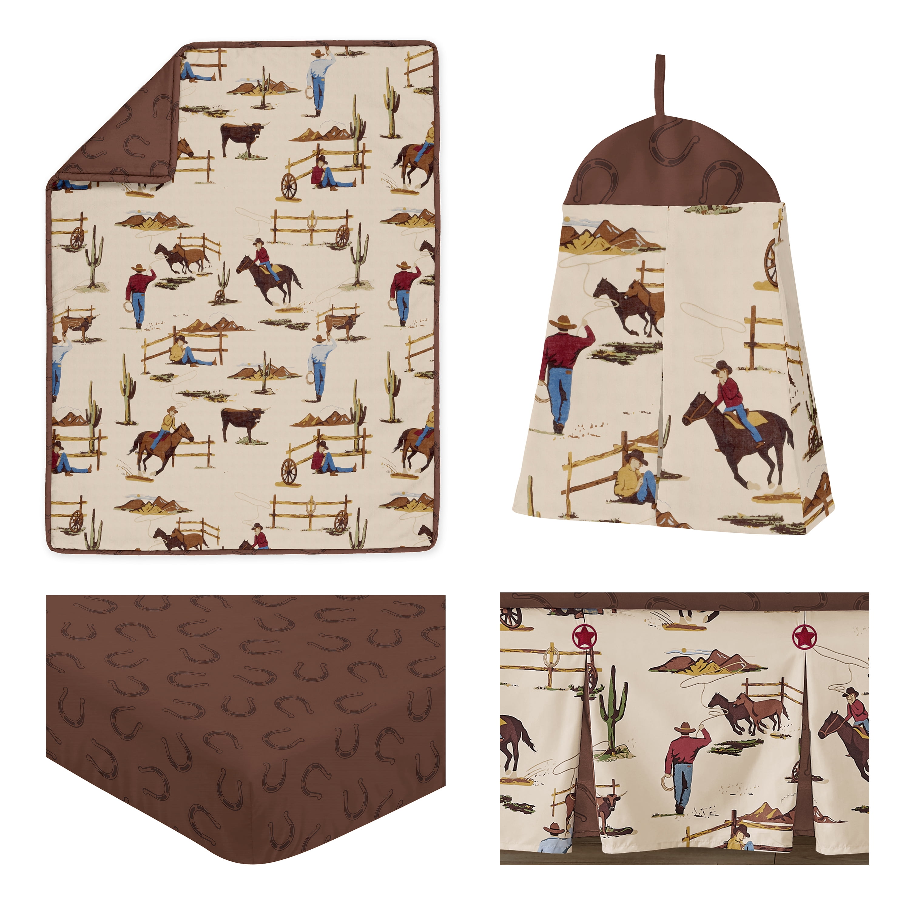 Sweet Jojo Designs Wild West Cowboy Brown Red Blue 4 Piece Crib Bedding Set