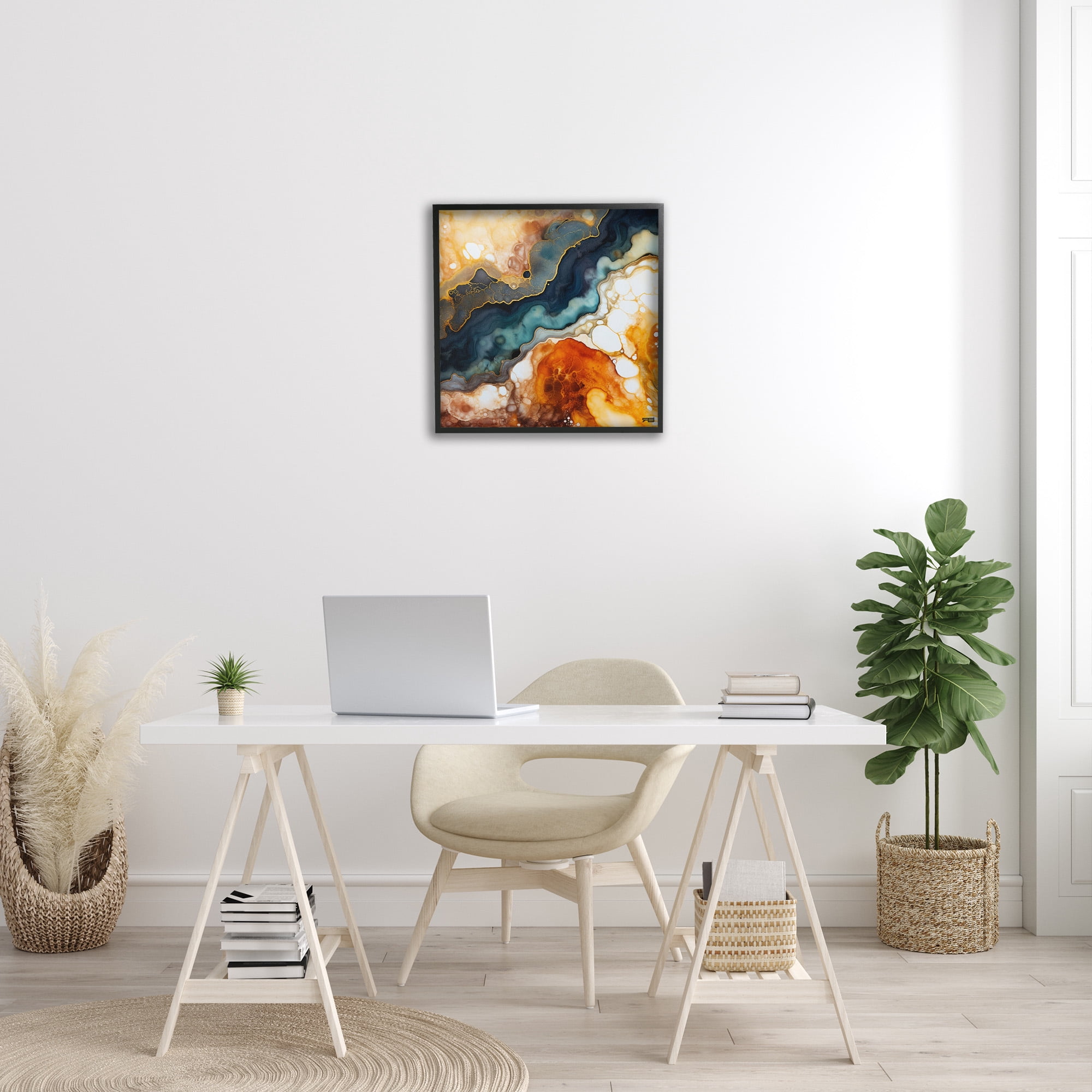 Stupell Industries Liquid Geode Pattern Abstract Painting Black Framed Art Print Wall Art, 24 x 24
