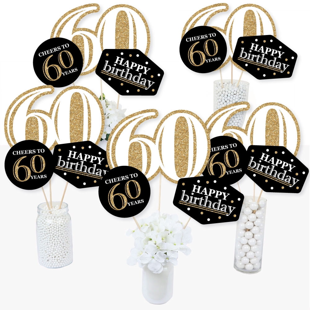 Adult 60th Birthday Gold Birthday Party Centerpiece Sticks Table
