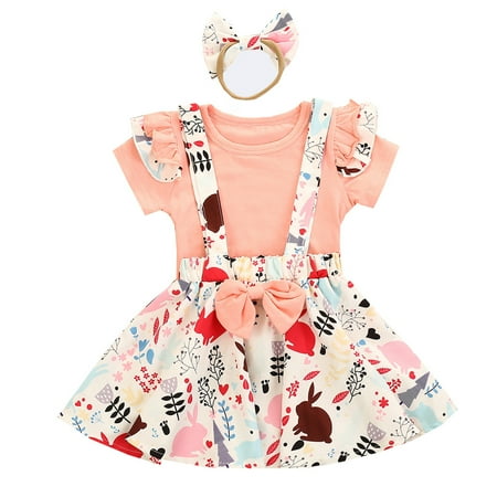 

MPWEGNP Set Kids Girl Outfits Baby Rabbit Animal Toddler Suspender Skirt Bow Tops Girls Outfits&Set Baby Girl Outfit 3 6 Cute Teens