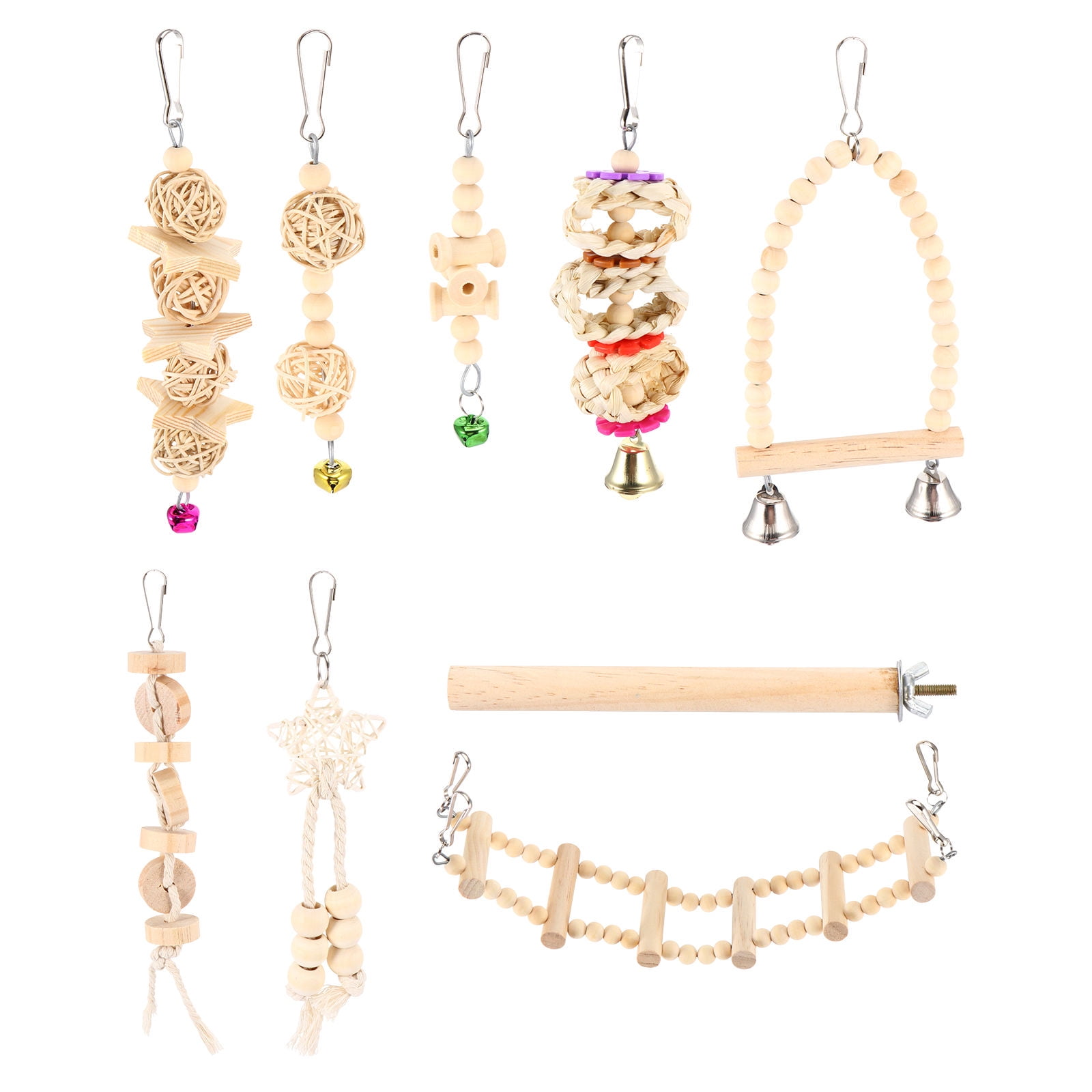 FENGGUIQU 9Pcs Wooden Bird Swing for Indoor Bird Cage Climbing Chewing Hanging Assorted Color
