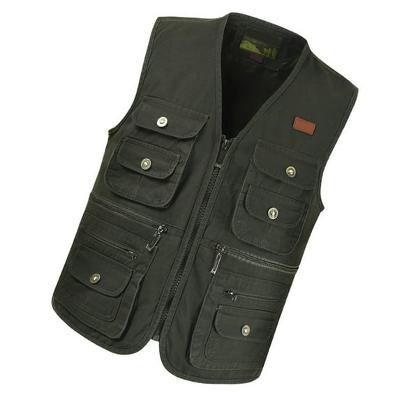 Cargo Vest Multi Pockets Soft Breathable Pure Cotton Smoothing Zipper Fishing Vest for Outdoor Journalist The Old