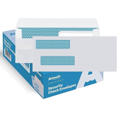 Aimoh Flip and Seal #8 Security Envelopes for Business Checks, Double Window, White, 3 5/8” x 8 11/16”, 2500 Count