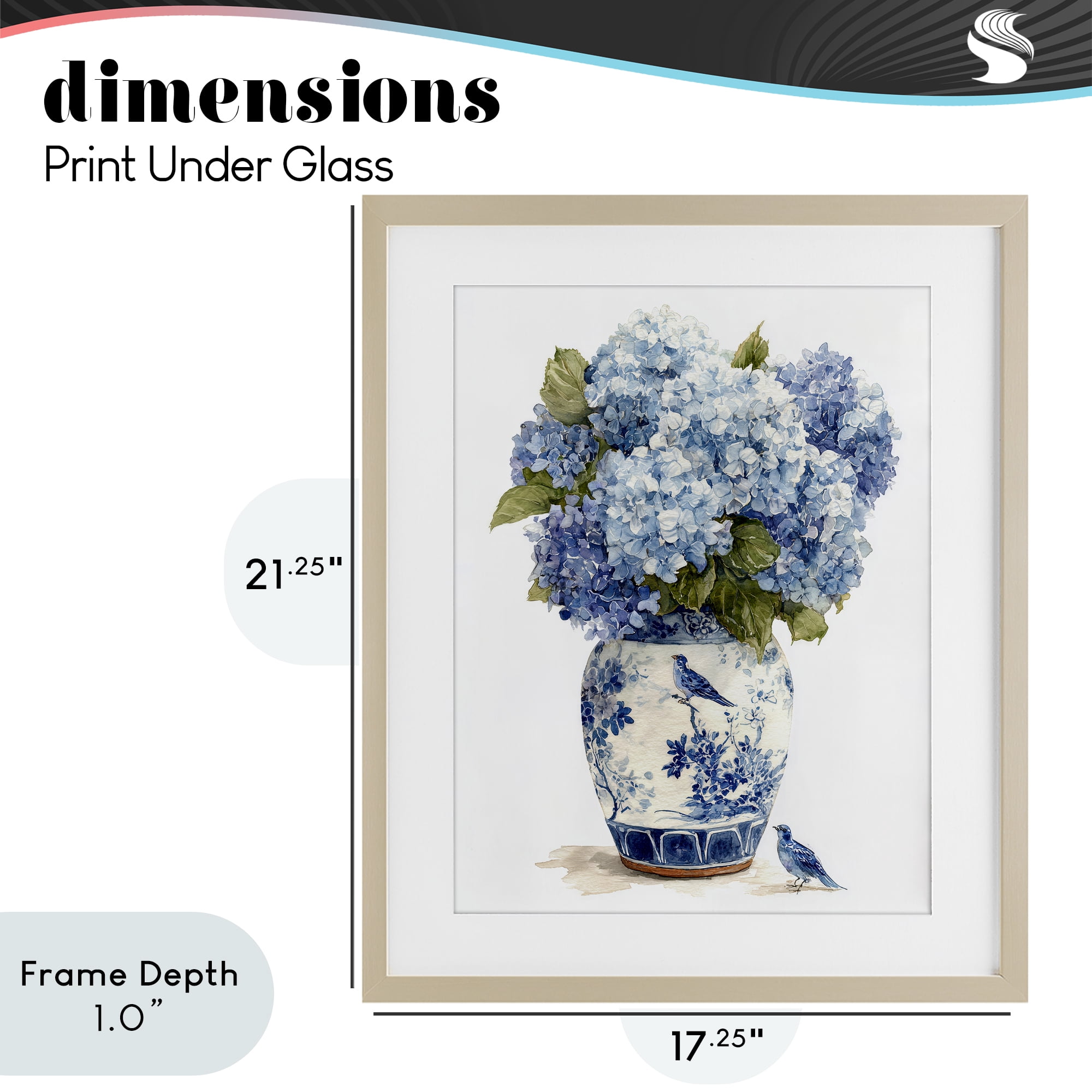Stupell Industries Blue Bird & Hydrangea Vase Birch Framed Print Under Glass, design by Imagine It Images