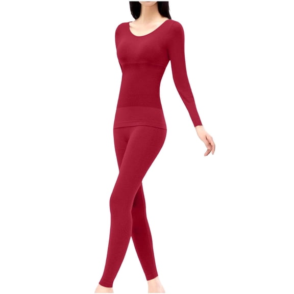 QQZ Women's Seamless Waffle Knit Thermal Long John Set, Deep U Neck Base Layer Top & Leggings, Moisture-Wicking Heat Retention Two-Piece Suit for Cold Weather Skiing Layering Warmth