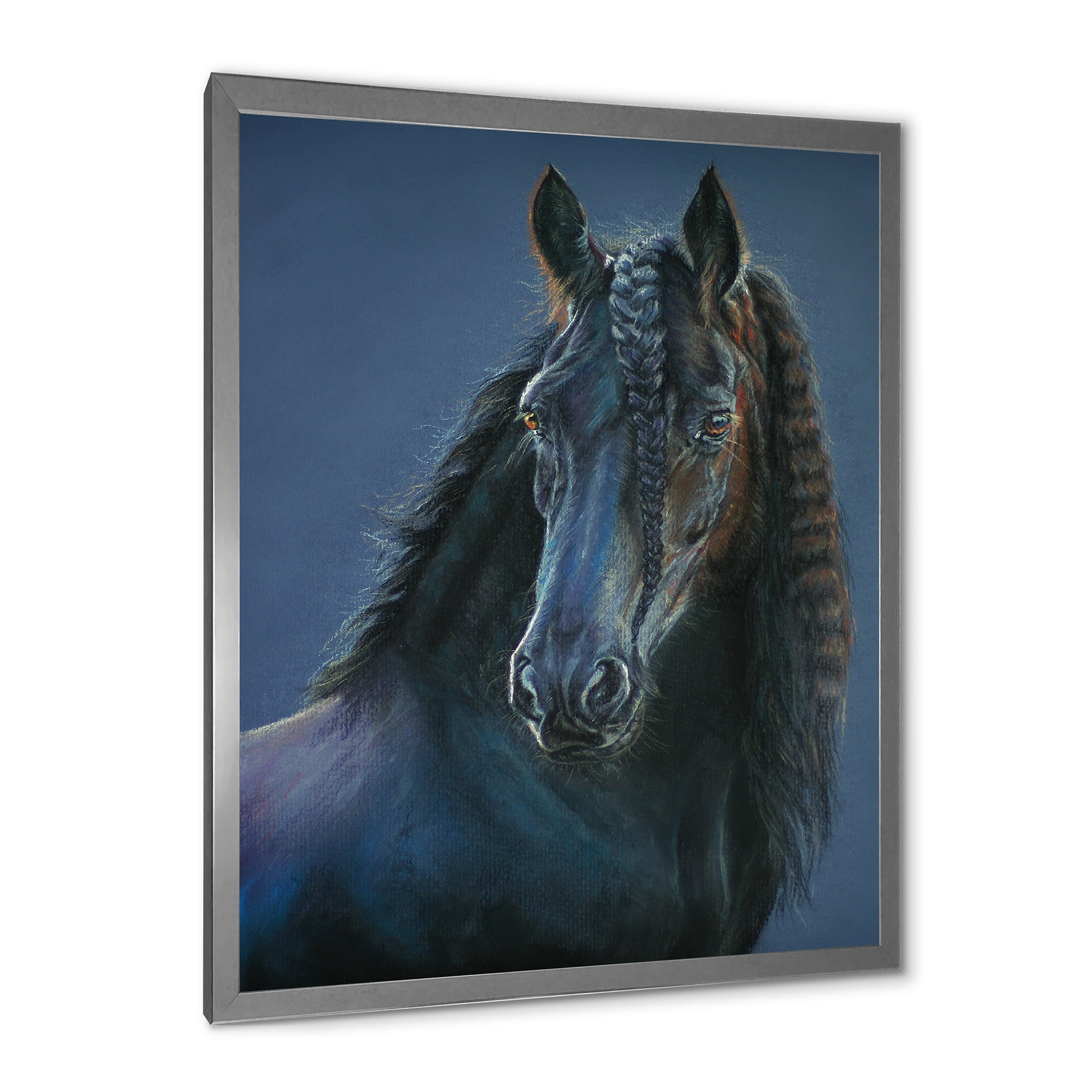 Designart 'Frisian Black Horse Portrait' Farmhouse Framed Art Print
