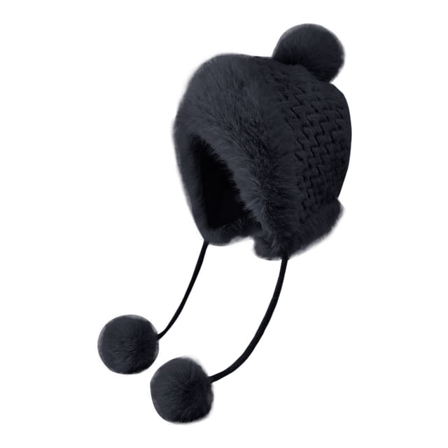 Women's Winter Knit Hat with Pompom Ear Cover Soft Wool for Cold Weather Outdoor Activities