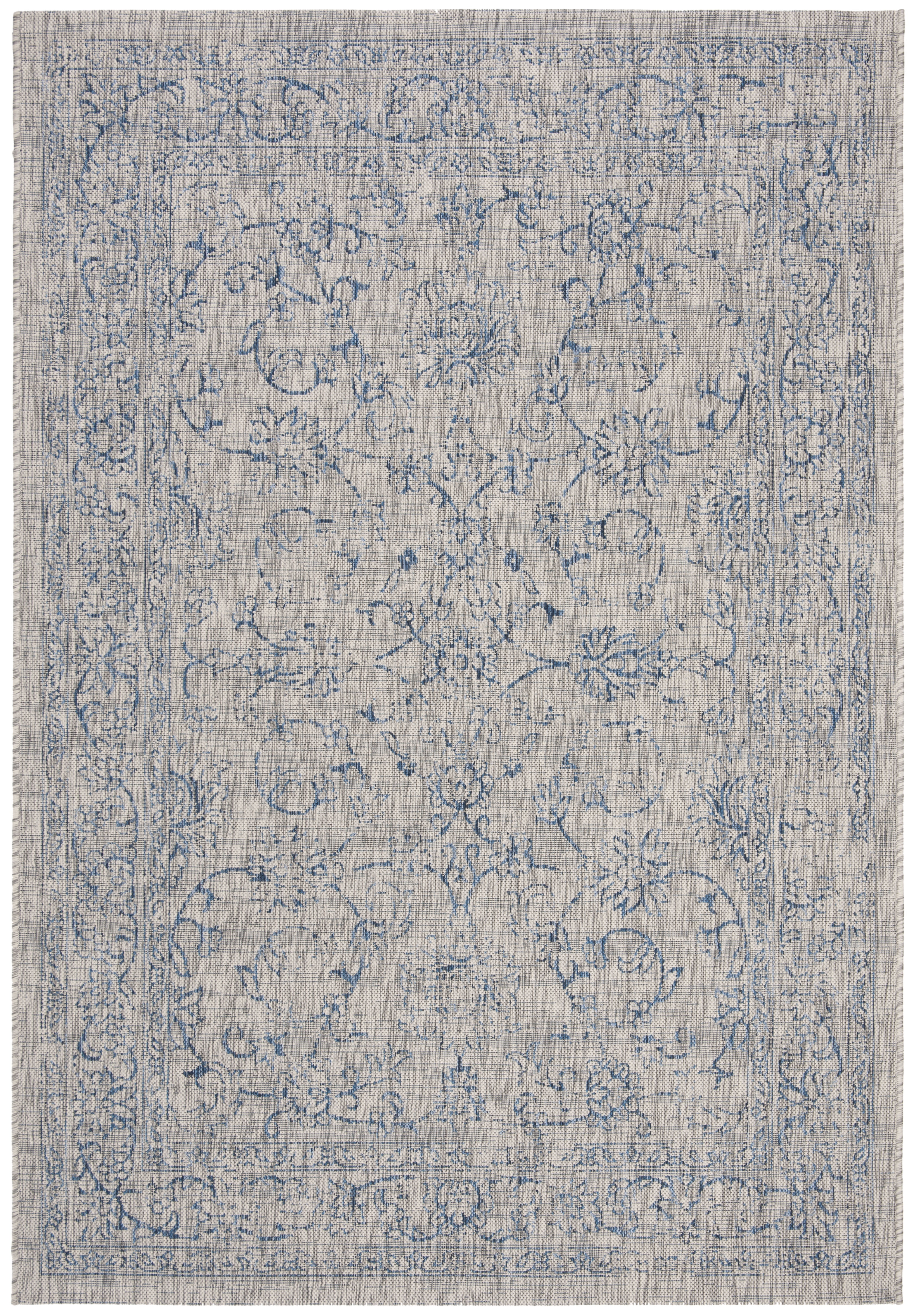SAFAVIEH Courtyard Darin Traditional Indoor/Outdoor Area Rug, 5'3" x 7'7", Grey/Navy