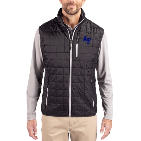 Men's-Cutter & Buck  Black Air Force Falcons Rainier Eco Insulated PrimaLoft Full-Zip Puffer Vest