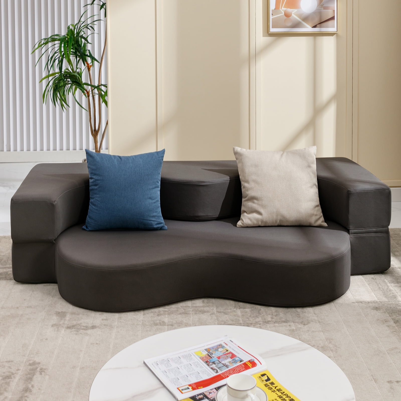 ZAFLY Queen Size Convertible Futon Sofa Bed, Floor Sofa Bed Foldable, Foam Folding Mattress Sleeper, Floor Couch Lounge Sleeper Bed for Living Room/Bedroom, Dark Grey