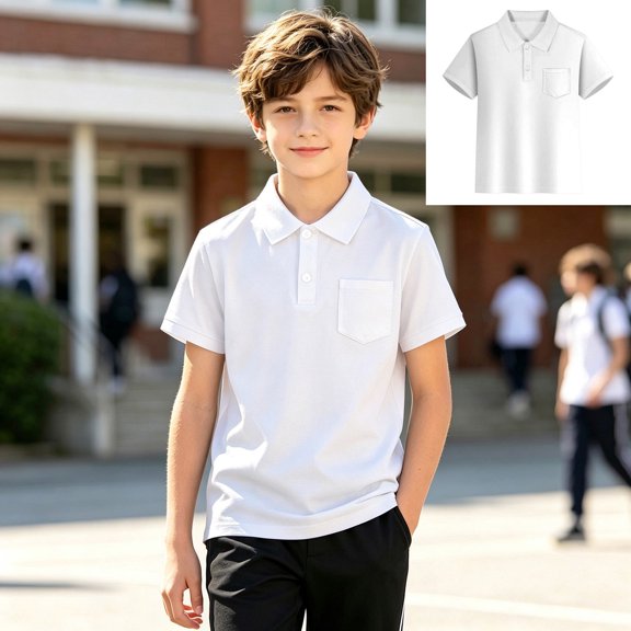 XINXIAOO Boys Short Sleeve Polo Shirts Kids White Casual Active Performance School Uniform Golf Polo Shirt for Girls with Pocket 5-6 Years