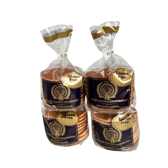 Dutch Waffle Company Stroopwafels, Gluten-Free, Caramel Flavor, 32 Cookies in (4) 8-Count Bags.