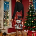 thumbnail image 4 of Women's Fashion Round Casual Slim Fit Christmas Print Large Swing Long Sleeve Dress, V-Neck, Holiday Print, Retro Style, Party Wear, Flare Hem,Red,L, 4 of 6