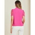 thumbnail image 4 of DARING DIVA V Neck Stand Collar Short Mesh Sleeve Blouse XL Hot Pink, 4 of 6