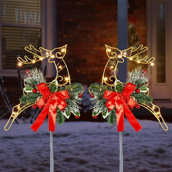 Dserhfy Metal Reindeer Stake Lights Christmas Yard Decor with Garden Ornament Stakes Festive Outdoor Pathway Porch Garden Party Decorations
