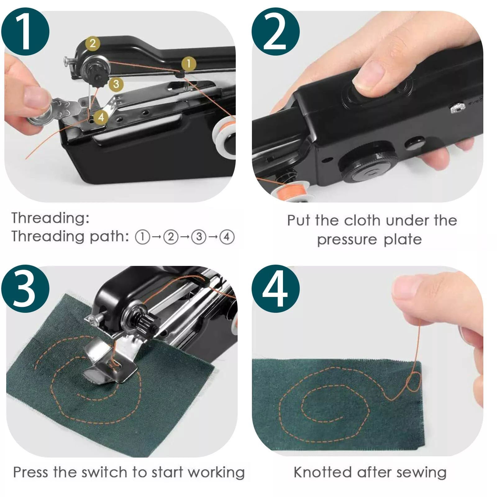 GUYUTING Black Sewing Machine Portable Metal & Plastic Dual Speed Fabrics up to 1.8mm Complete Kit Thread Pins Scissors USB