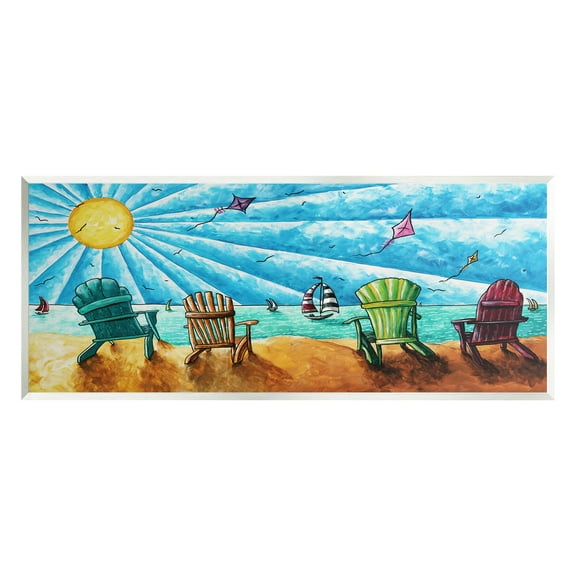 Stupell Industries Kites Flying on Beach Nature Painting Unframed Art Print Wall Art, 17 x 7