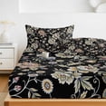 thumbnail image 6 of Twin XL Size Fitted Sheet Set - Damask Florals 2 Piece Bedding Sets 16" Deep Pocket Fitted Sheet with 1 Pillowcases, Garden Yellow Flowers Daisy Leaf Rustic Black Brushed Microfiber Hotel Bed Sheets, 6 of 9