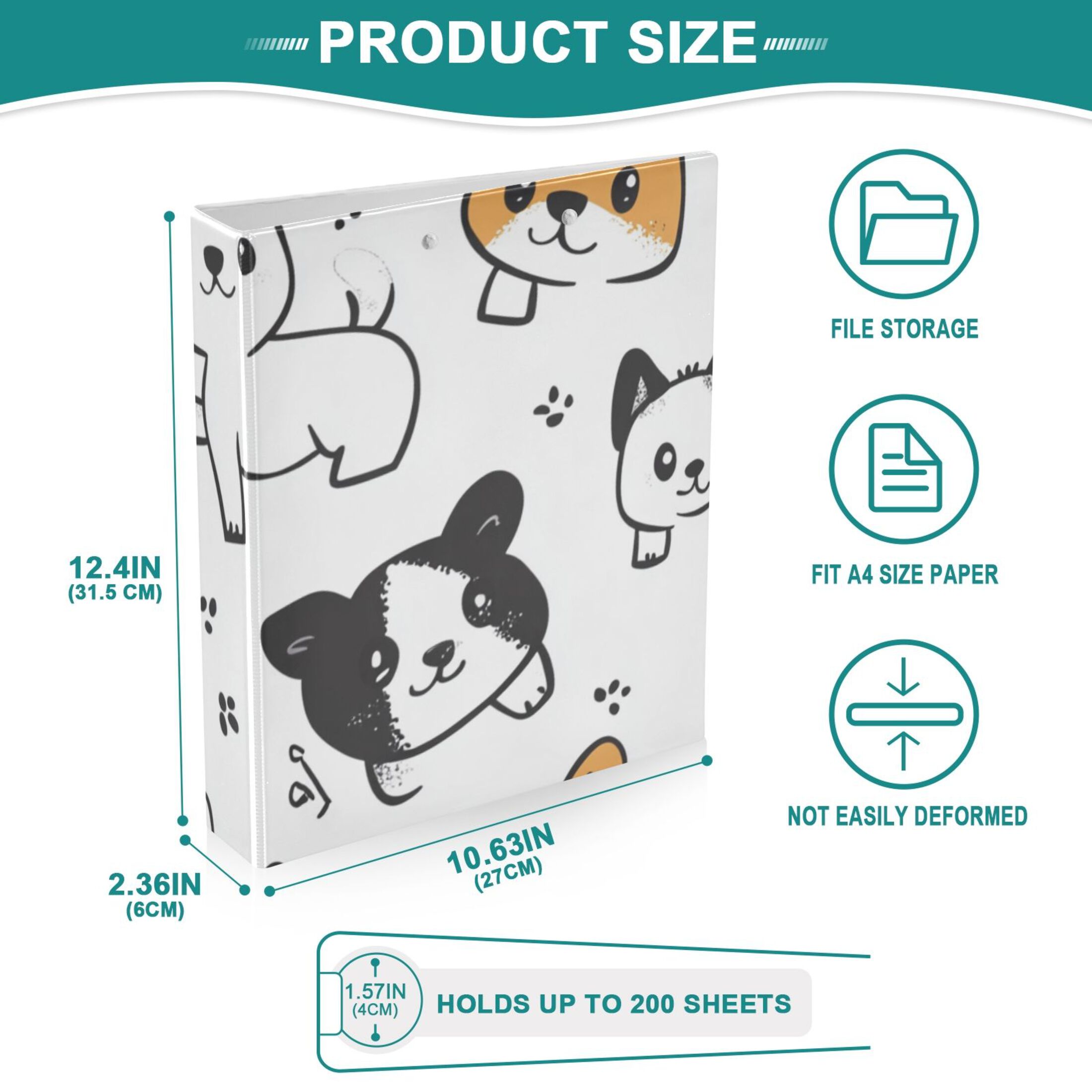 Cute Puppy Dogs 3 Ring Binders 1.5 inch Hardcover File Folders with Interior Pockets A4 Size Organizer for School Office Hospital
