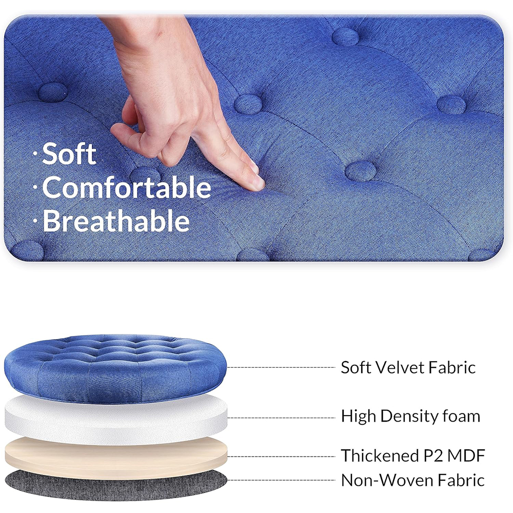 Elevon Large Round Storage Ottoman with Hidden Compartment, Upholstered Accent Ottoman for Living Room and Bedroom, Navy Blue / Blue / Grey