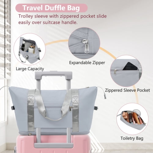 20-Inch Carry-On Luggage Set 3 Piece, Lightweight Hardshell ABS Spinner Suitcase with TSA Lock, Expandable Duffel Bag and Toiletry Bag for Weekend Getaways and Business Travel, Pink