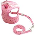 thumbnail image 2 of Arnés y correa de chaleco de malla ajustable para mascotas con linda campana para cachorros, perros y gatos pequeños y medianos, fresa rosa, S: cofre 9.5-14quot; Feliz Sencillez, 2 of 5