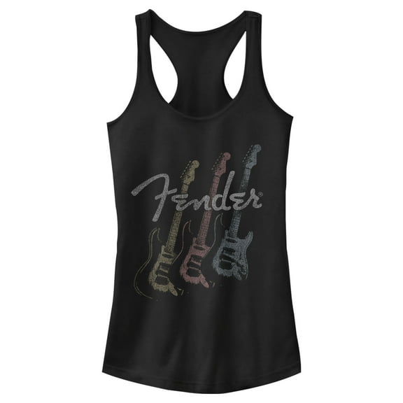 Junior's Fender Triple Fret Logo  Racerback Tank Top Black Small