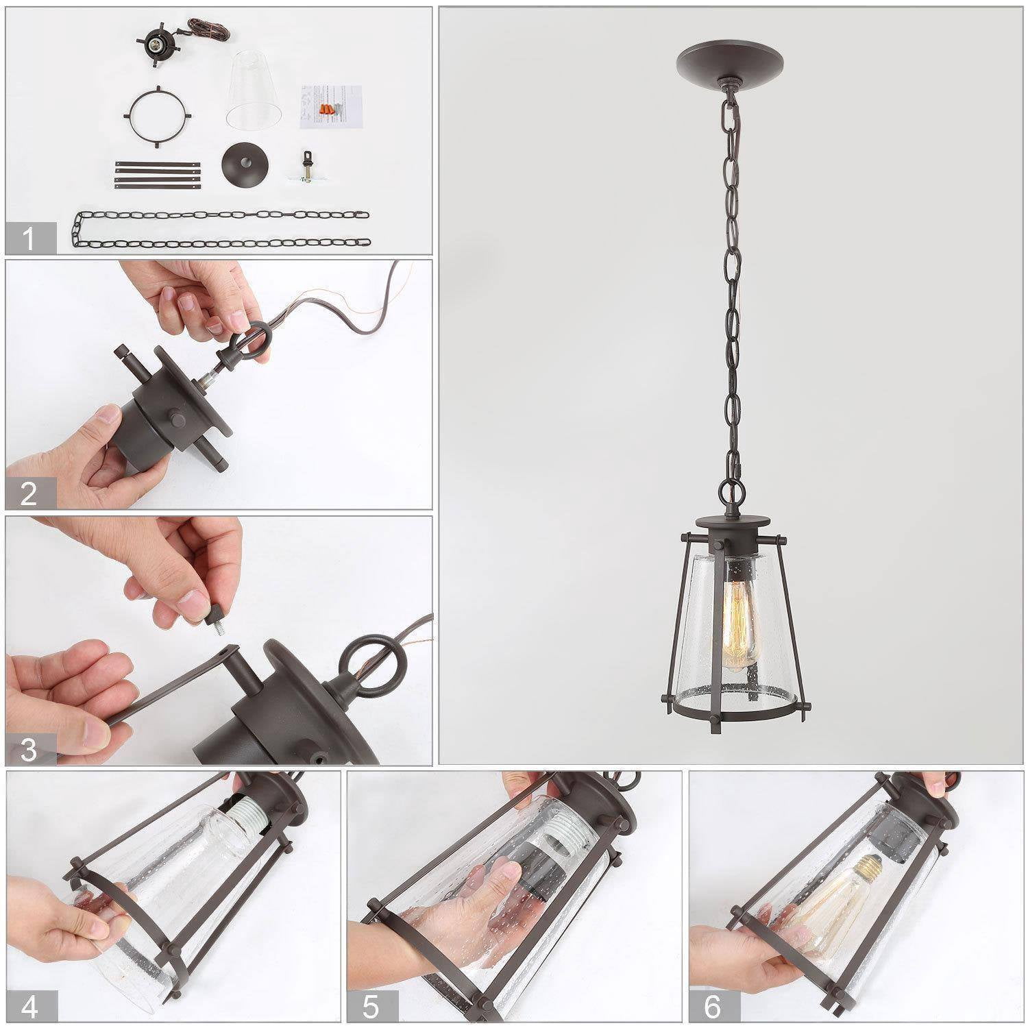 LNC Modern Oil Rubbed Bronze Mini Pendant with Seeded Glass, LED Kitchen Island Light