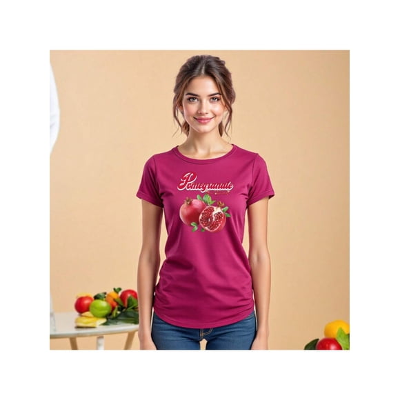 Playera Blusa De Granadas Pomegranate – Estilo Natural con Sabor a Frescura Color Rosa Dorado Talla Grande Marca Emil SaEs
