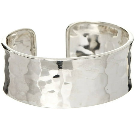 Hammered Silver Bangle - Sterling Silver Hammered Wide Cuff Bangle