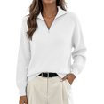 thumbnail image 3 of Huyun Women's Half Zip Sweater Ribbed Knit Long Sleeve Pullover with Collared V-Neck Casual Business Tops for Fall Winter White,M, 3 of 5
