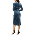 thumbnail image 3 of INSPIRE CHIC Women's Fall Winter Elegant Velvet Long Sleeve Wrap V Neck Ruched Bodycon Cocktail Party Midi Dress, 3 of 5