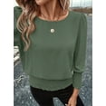 thumbnail image 5 of Women'S 3/4 Sleeve Round Neck Blouses Elastic Waist Hem Smocked Shirts Casual Solid Tops Army Green XL, 5 of 9