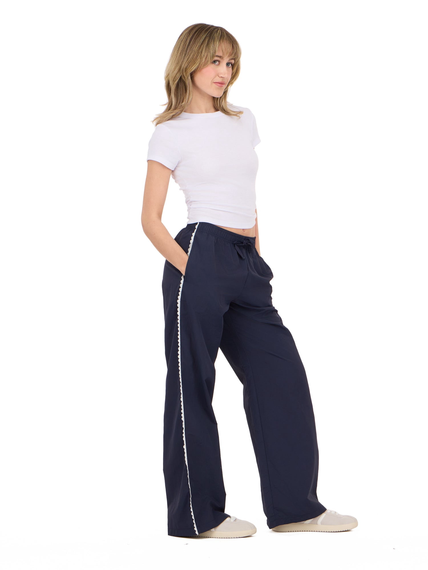 Forever 21 Women's Nylon Wide Leg Pant with Lace Trim, Sizes XS-XL