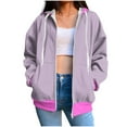 thumbnail image 2 of UPPADA Womens Zip Up Hoodie Plus Size Long Sleeve Color Block Hoodies Casual Loose Fit Hooded Sweatshirts Drawstring Pullover with Pocket Womens Zipper Hoodie Pink,M, 2 of 5