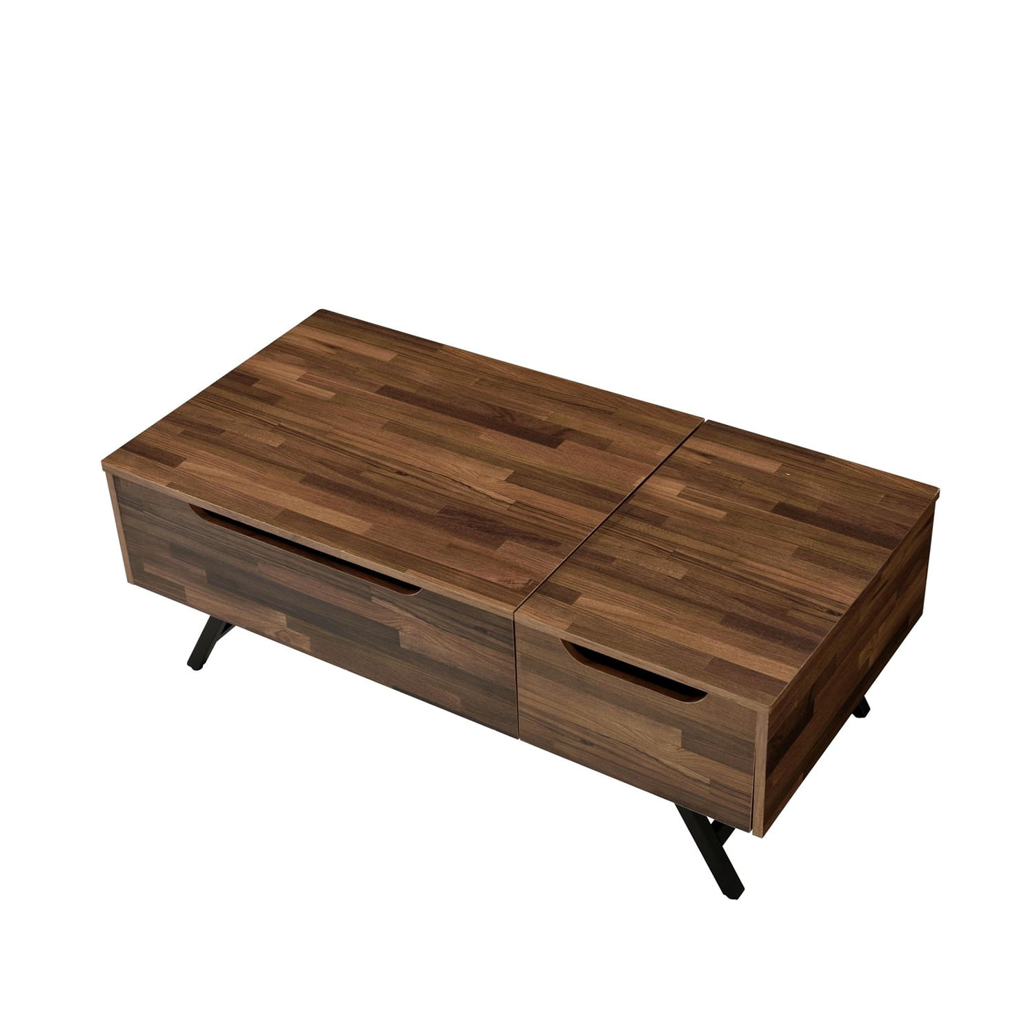 Kadyn Mid Century Modern Living Room Coffee Table, Ceiling Coffee Table with Hidden Storage Room, Living Room Table with Drawers, Walnut