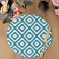 thumbnail image 3 of Teal Blue Geometric Round 13 Inch Placemats Set of 4, Modern Abstract Art Rhombus HeatResistant Non Slip Place Mats for Dining Table, Wipeable Braided Kitchen Table Mats for Housewarming, 3 of 9