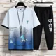 thumbnail image 2 of Ropa deportiva para hombre, camisetas, joggers, conjuntos de pantalones blancos, chándal estampado, poliéster y algodón, verano, 2 of 5