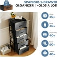 thumbnail image 2 of Bigleap 5-Drawer Dresser，5 Drawer Nightstand with Wood Top & Fabric Bins - Slim Storage Cabinet for Bedroom, Closet, Living Room,Gray, 2 of 7