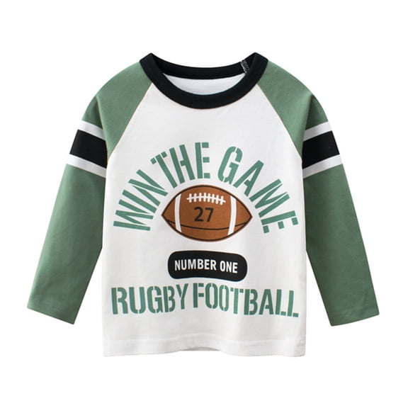 GXWEA 3T Boys Shirts Kids Rugby Letter Graphic 3/4 Sleeve Raglan T-Shirt Striped Crew Neck Tops Casual Pullover for Spring Autumn(Green,9-10 Years)