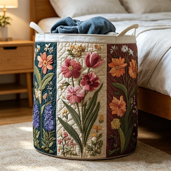 Quilted Laundry Basket with Handles, Foldable Fabric Storage Bin for Bedroom and Laundry Room, Versatile Clothes and Toy Organizer