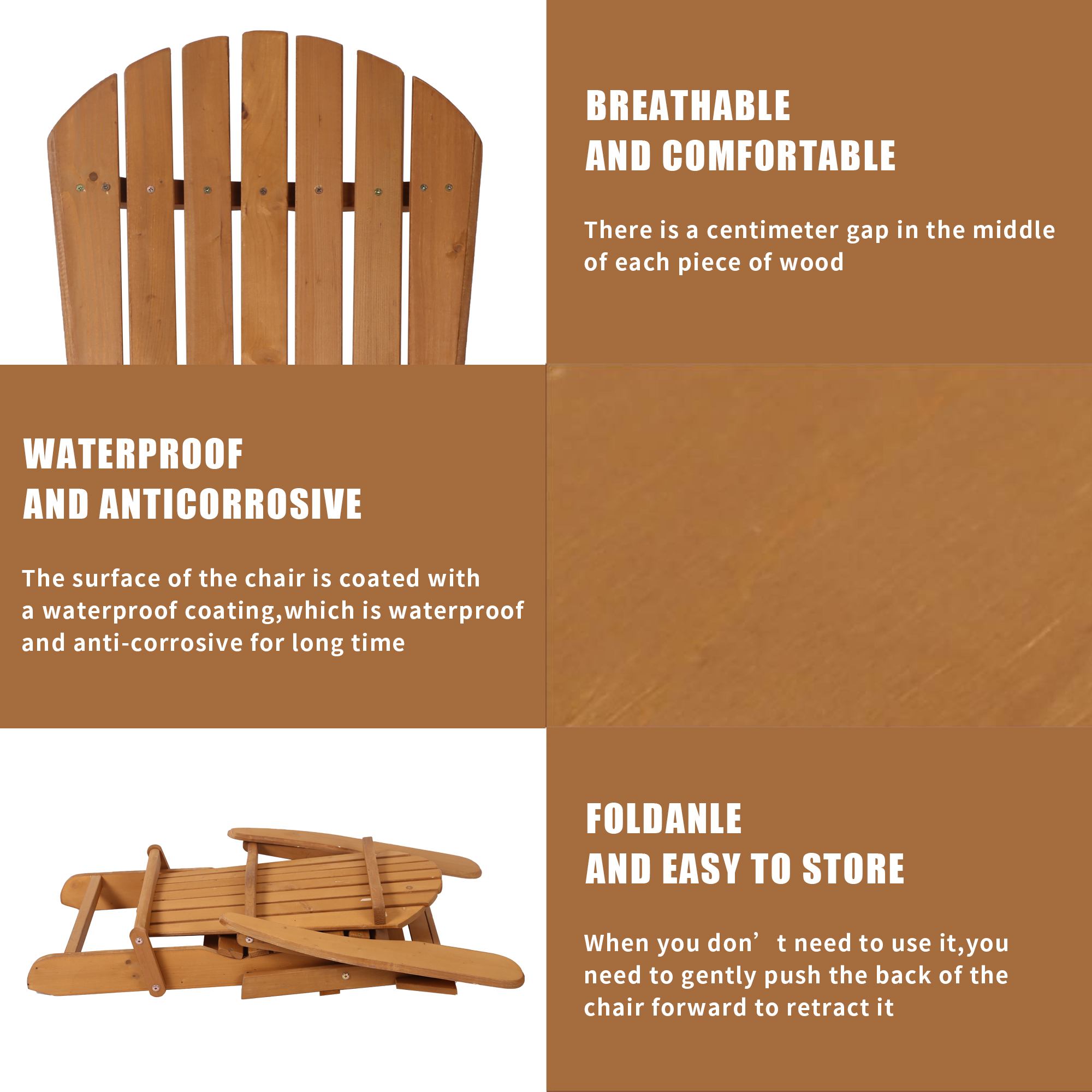 Sunshine Wheat Adirondack Chair Lawn and Folding Chair Weather Resistant Patio Chair Outdoor Chairs Patio Seating Fire Pit Chairs Wood Chairs for Adults Yard Garden